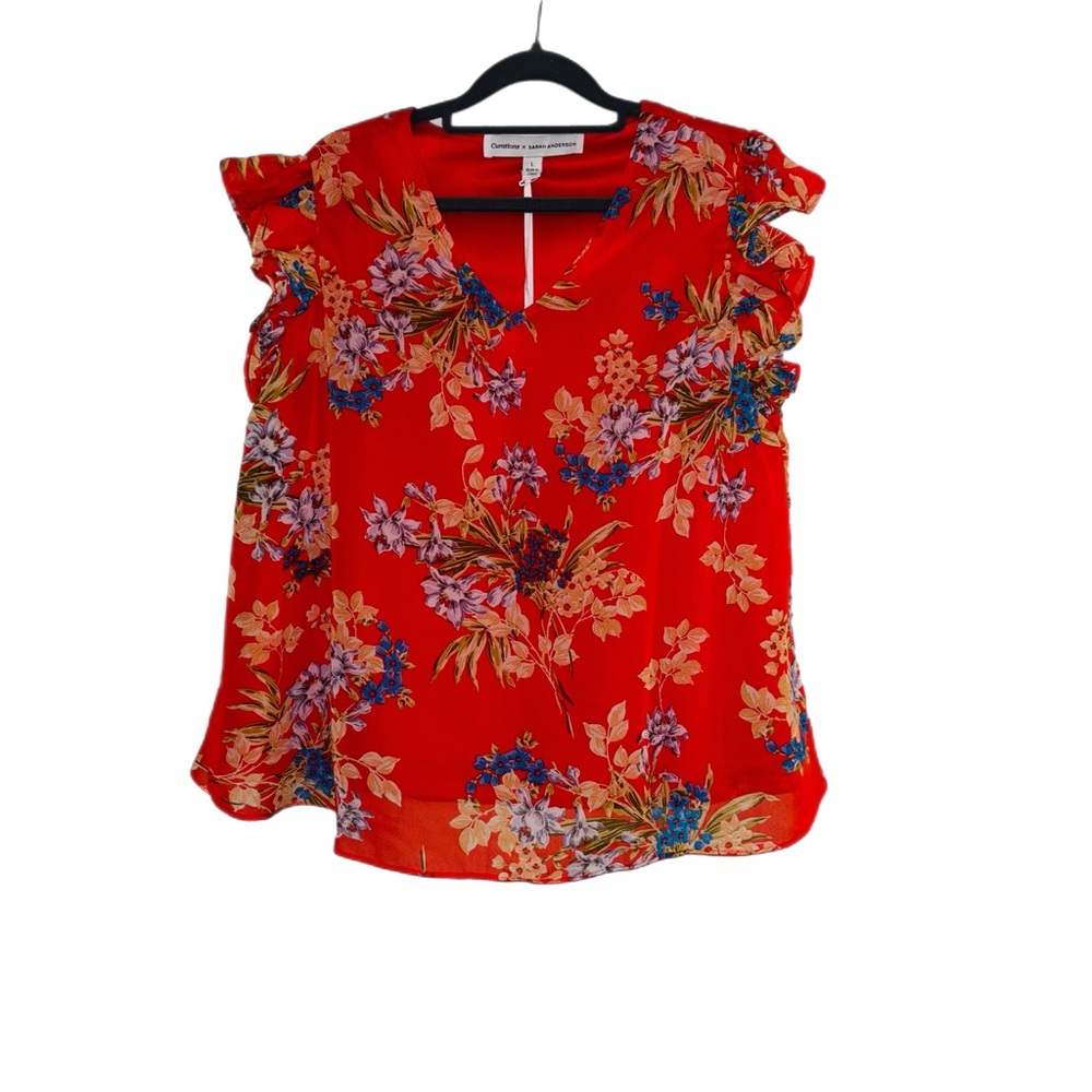 Curations by Sarah Anderson Floral Red Women's Top - Picture 2 of 7